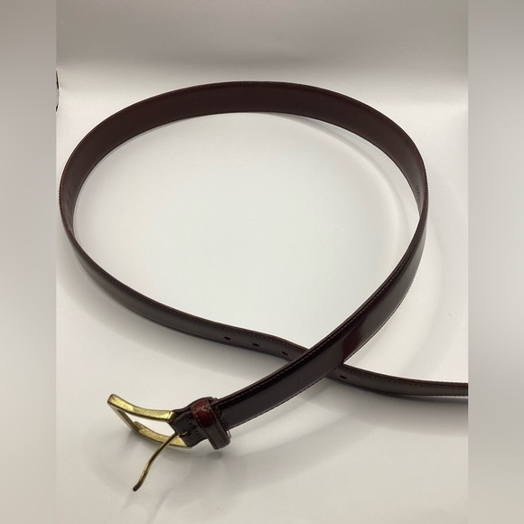 Smooth Reddish Brown Leather Belt with Gold Brass Buckle - Picture 6 of 15